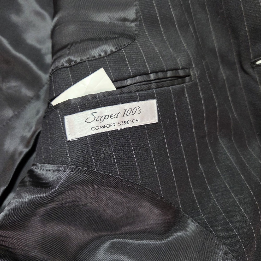 Gianfranco Ruffini Italy Blazer 48R Black Pinstripe 100% Wool Sport Coat Mens - Picture 8 of 16